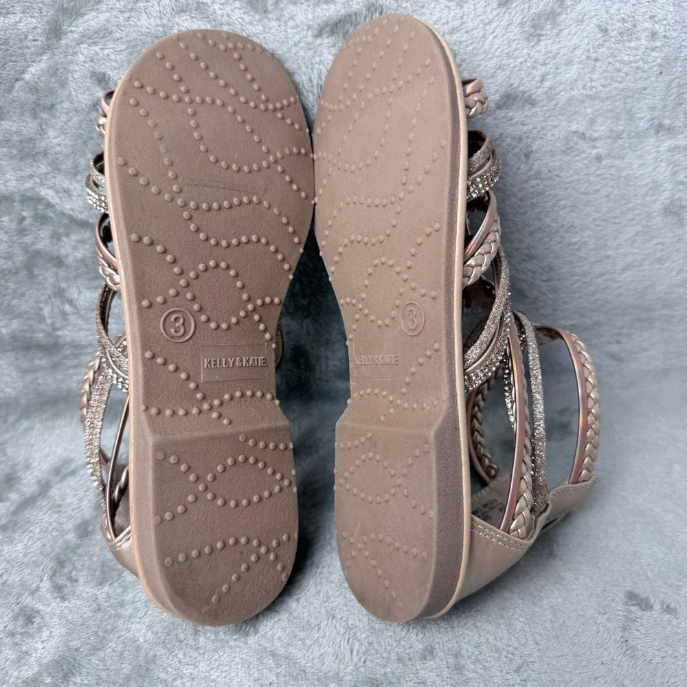 Kelly & Katie Gia Gladiator Sandals Girls Size 3 Rose Gold Sparkly Rhinestone